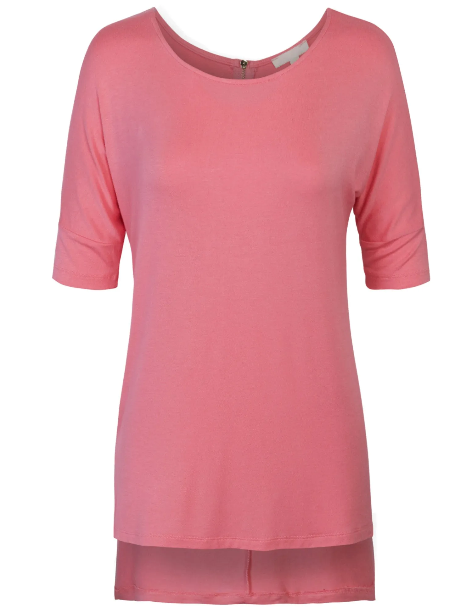 Round Neck Dolman Sleeve Casual Tunic Top with Zipper Details