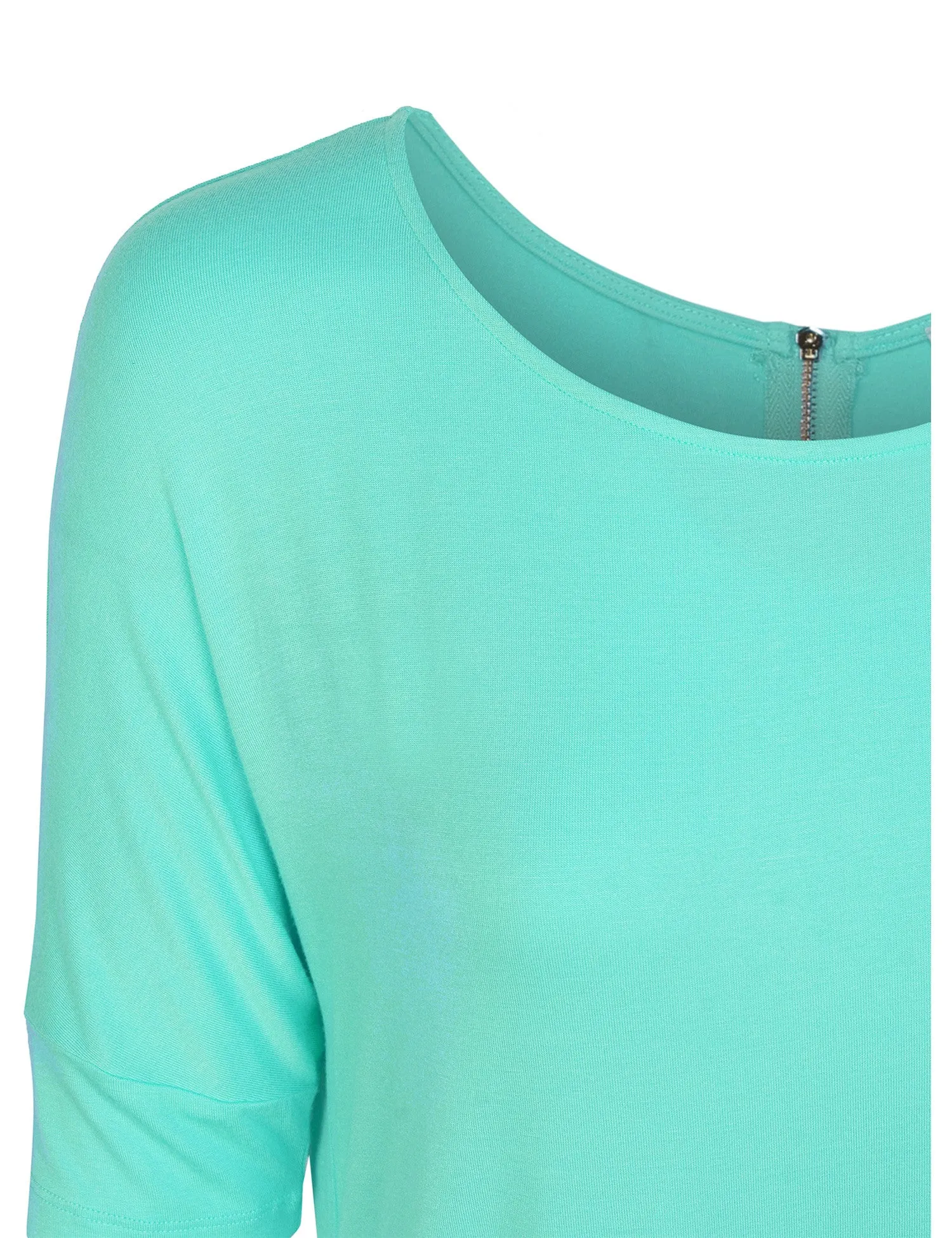 Round Neck Dolman Sleeve Casual Tunic Top with Zipper Details