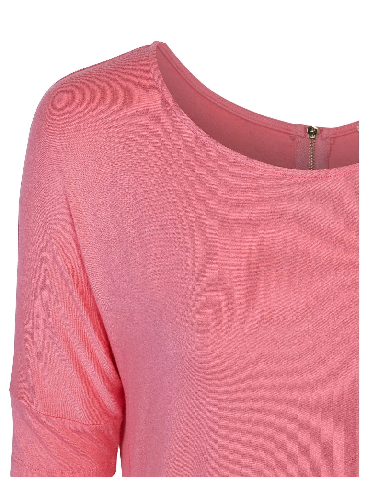 Round Neck Dolman Sleeve Casual Tunic Top with Zipper Details