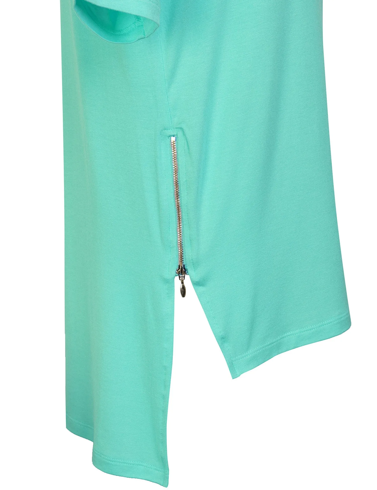 Round Neck Dolman Sleeve Casual Tunic Top with Zipper Details