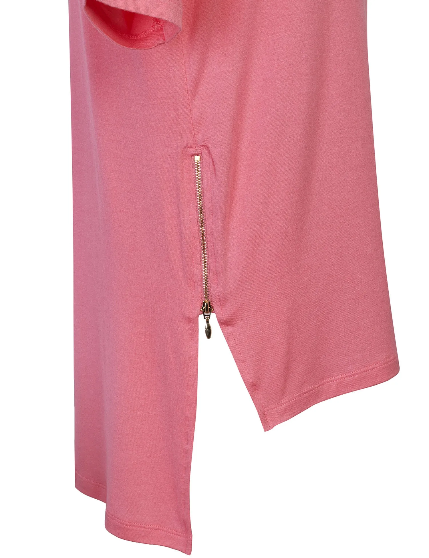 Round Neck Dolman Sleeve Casual Tunic Top with Zipper Details