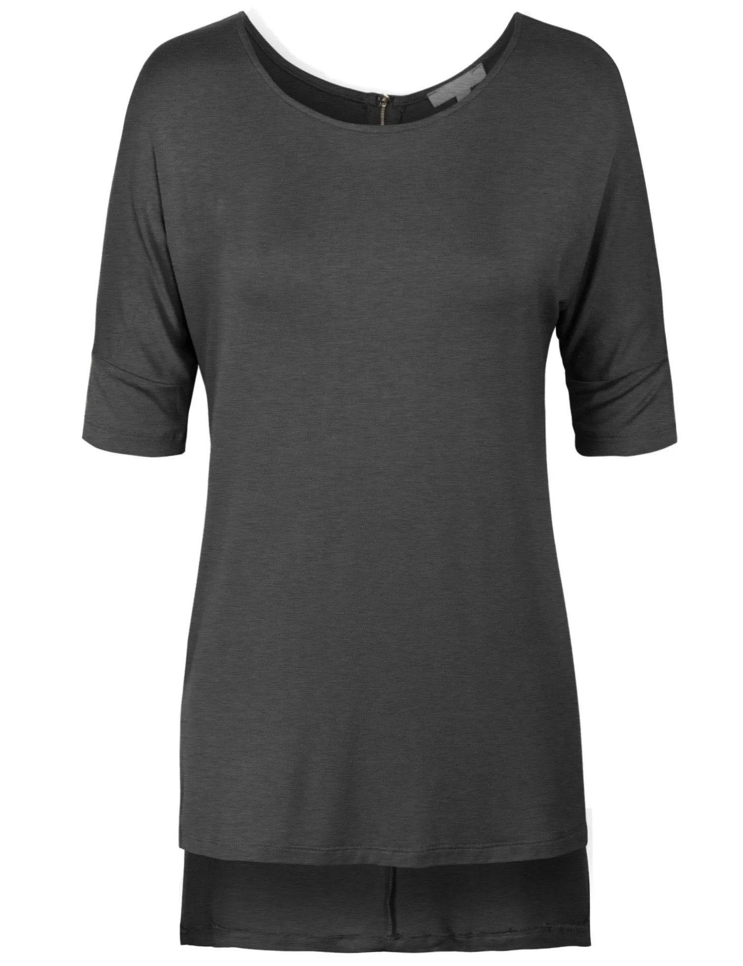 Round Neck Dolman Sleeve Casual Tunic Top with Zipper Details