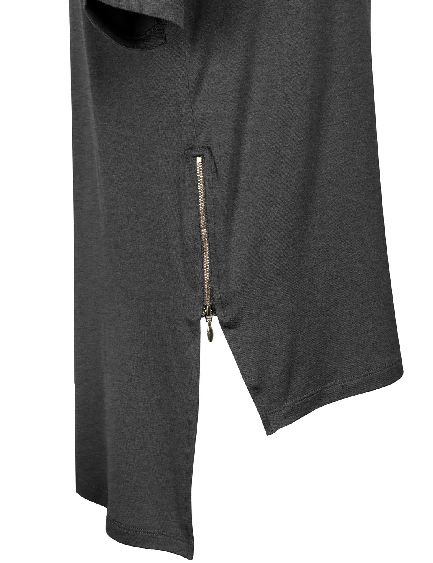 Round Neck Dolman Sleeve Casual Tunic Top with Zipper Details