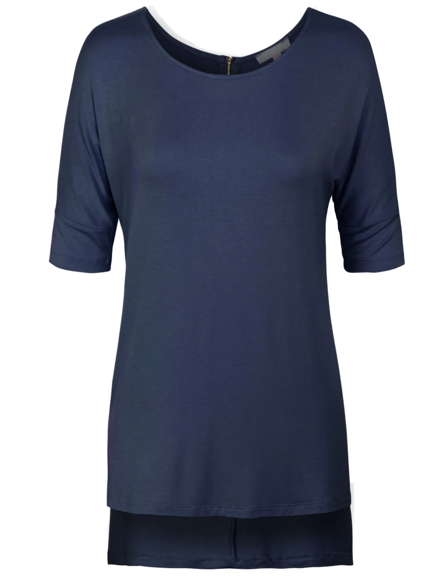 Round Neck Dolman Sleeve Casual Tunic Top with Zipper Details