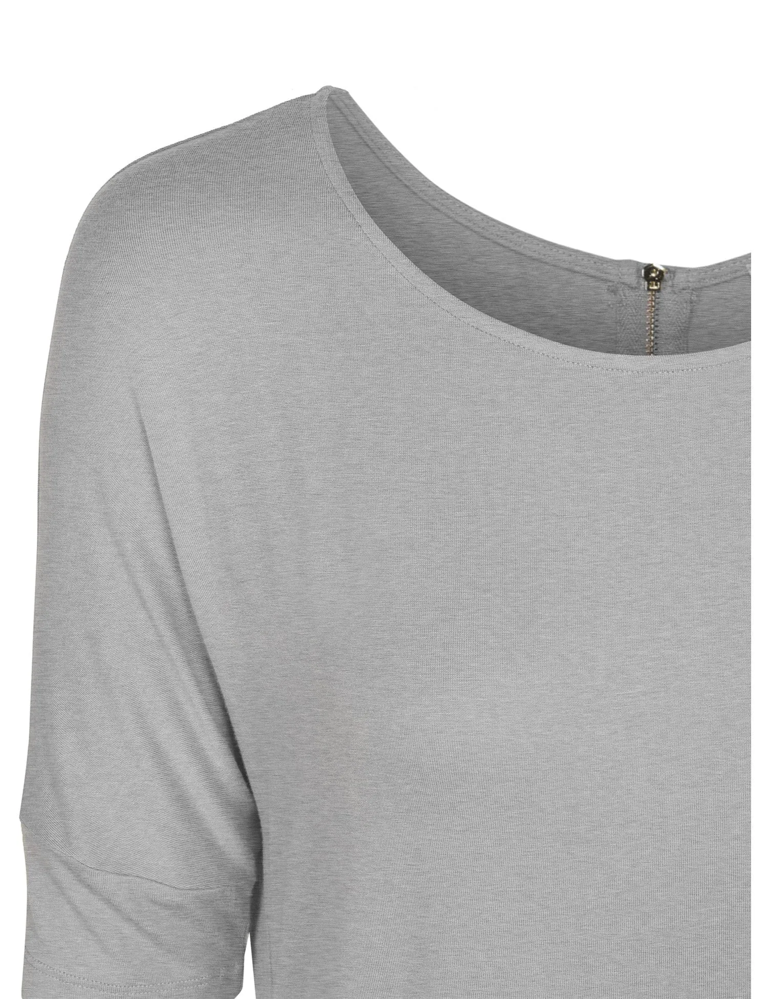 Round Neck Dolman Sleeve Casual Tunic Top with Zipper Details