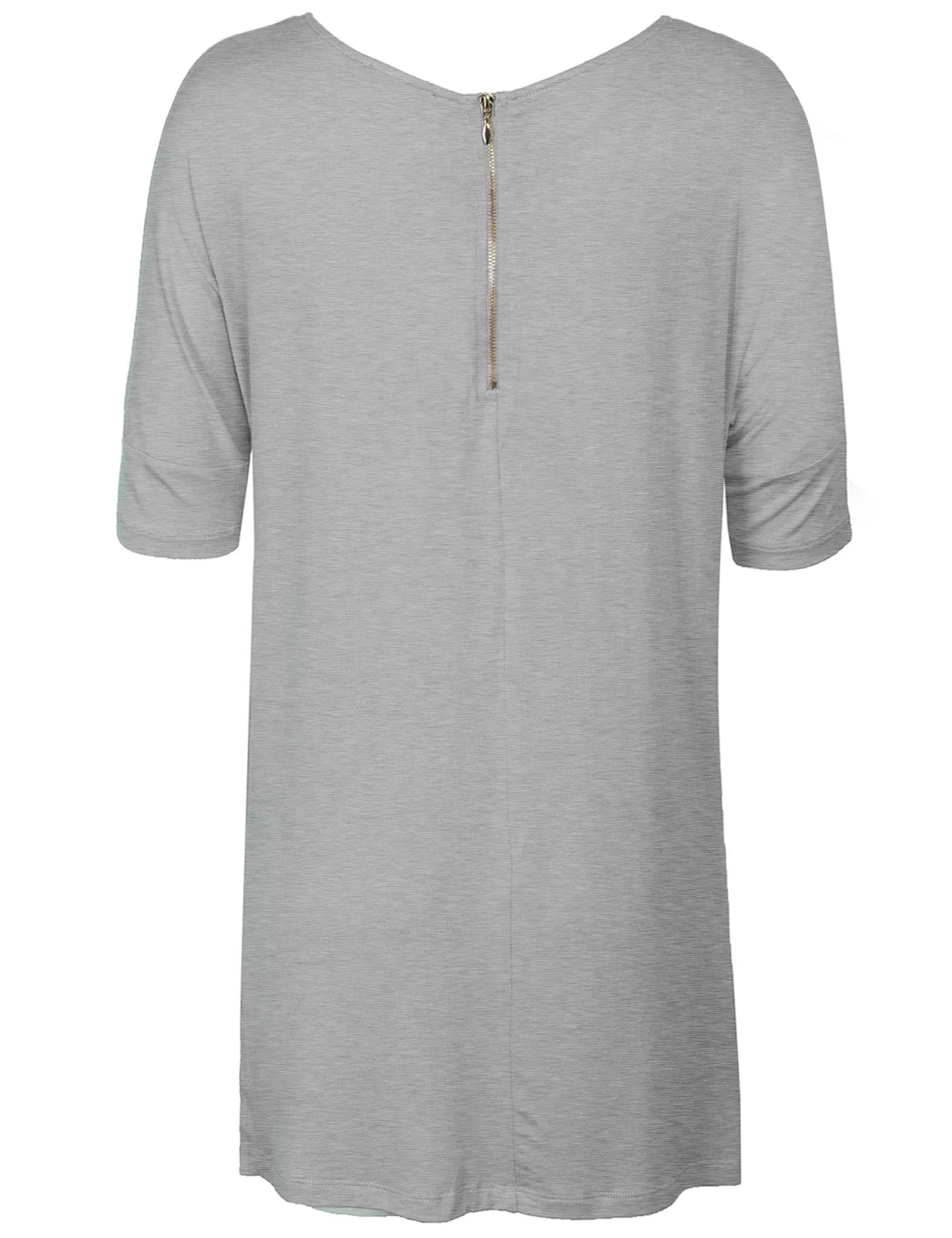 Round Neck Dolman Sleeve Casual Tunic Top with Zipper Details