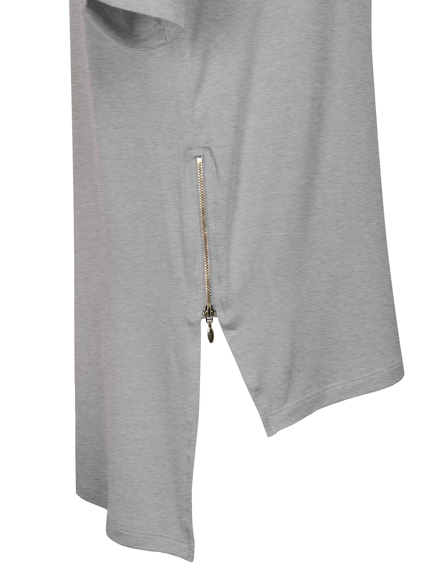 Round Neck Dolman Sleeve Casual Tunic Top with Zipper Details