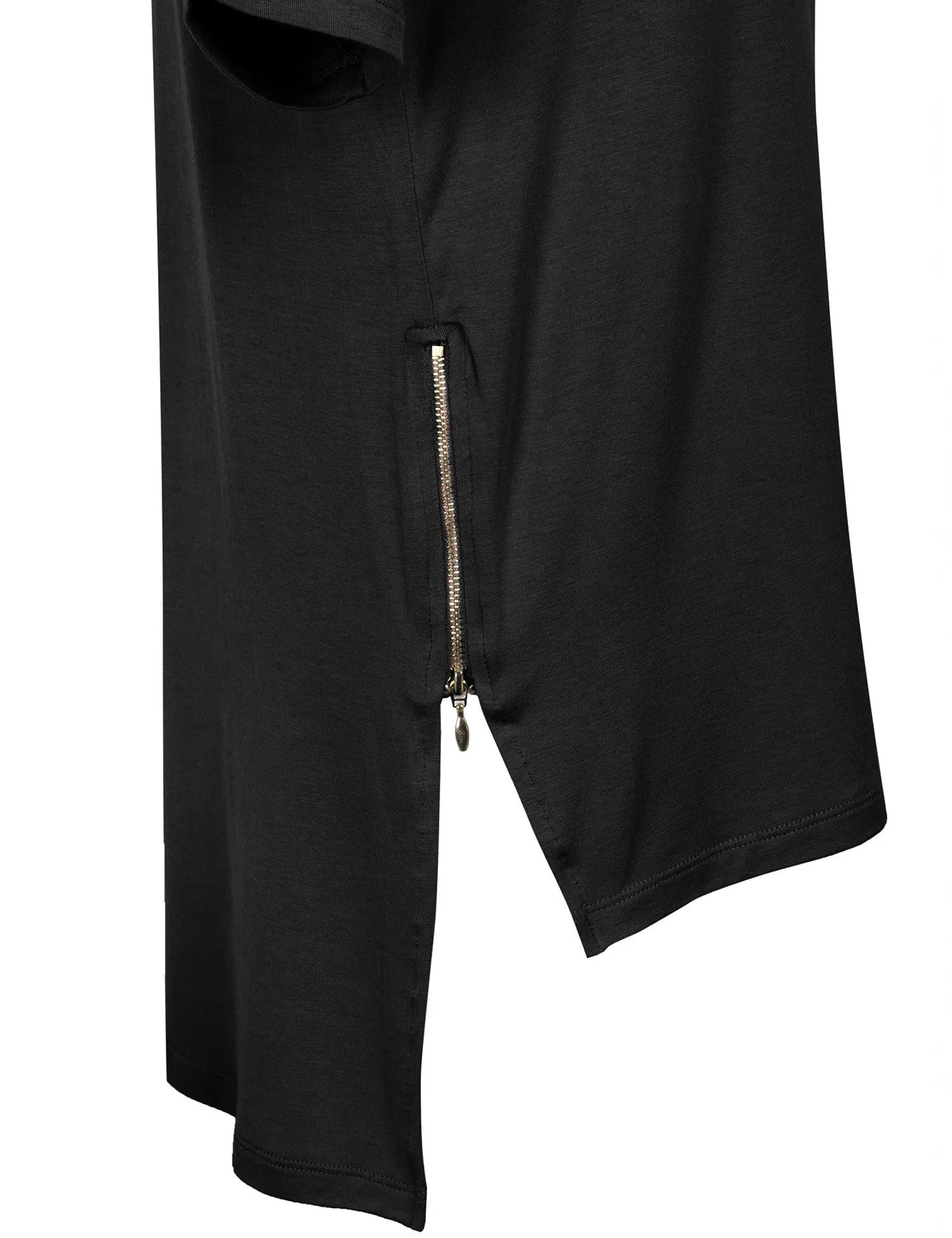 Round Neck Dolman Sleeve Casual Tunic Top with Zipper Details