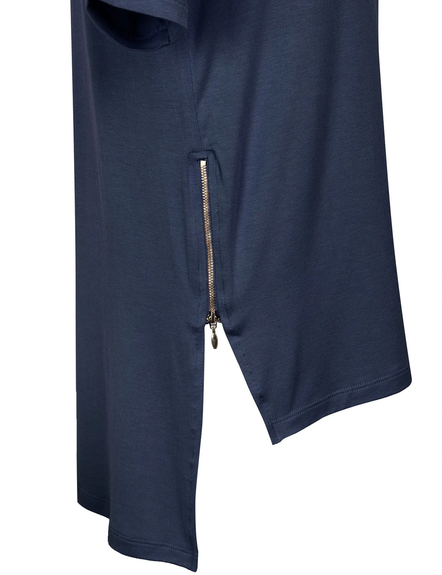 Round Neck Dolman Sleeve Casual Tunic Top with Zipper Details