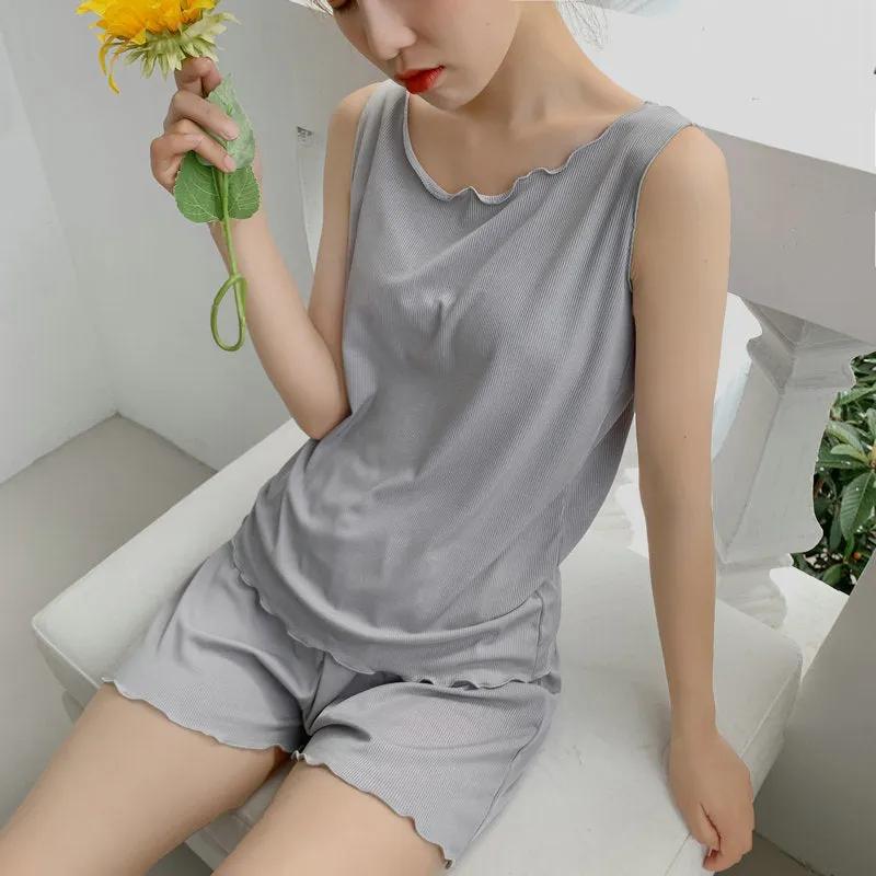 Sets Summer Ruffle Tank Top Short Pants Women Modal Cotton Loungewear Sleepwear