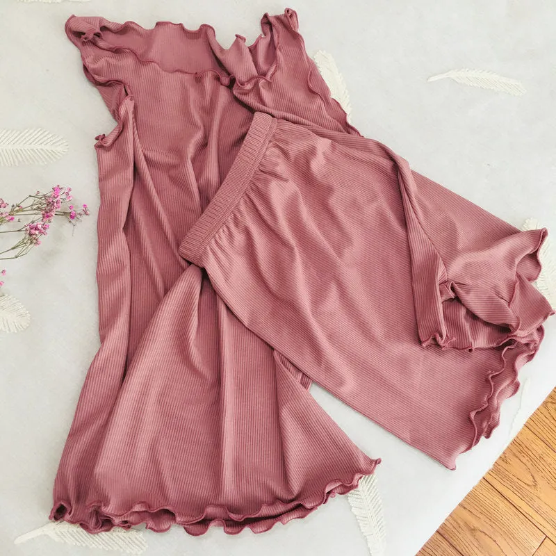Sets Summer Ruffle Tank Top Short Pants Women Modal Cotton Loungewear Sleepwear