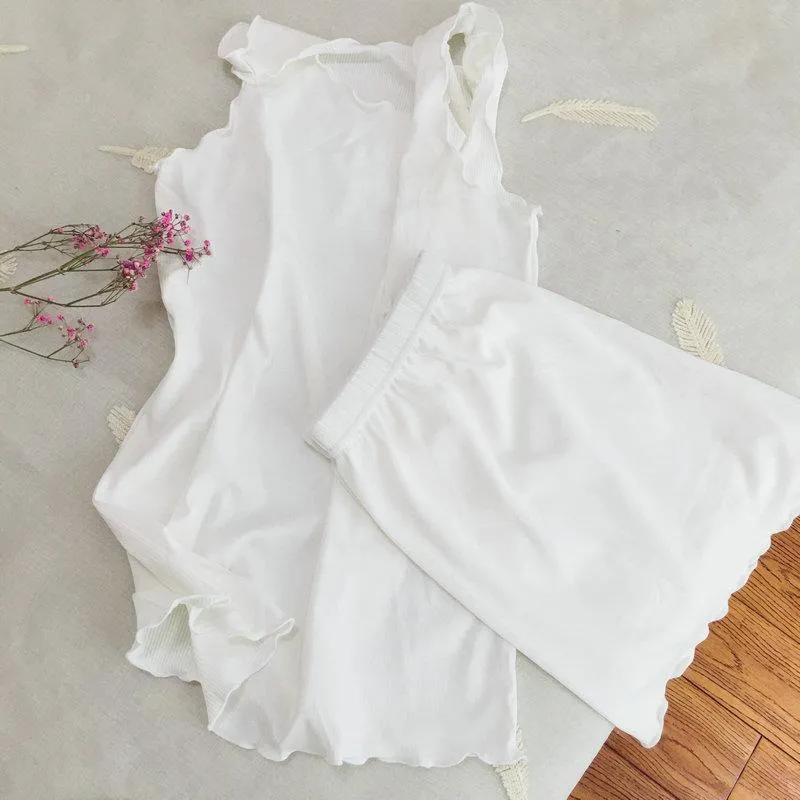 Sets Summer Ruffle Tank Top Short Pants Women Modal Cotton Loungewear Sleepwear