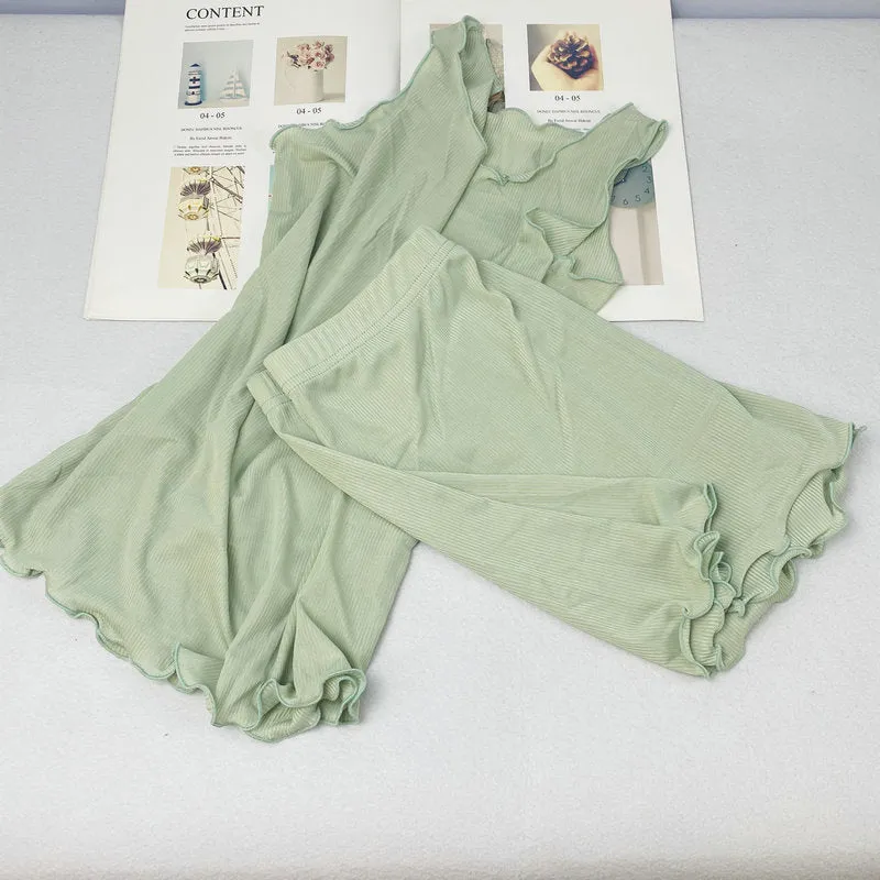 Sets Summer Ruffle Tank Top Short Pants Women Modal Cotton Loungewear Sleepwear