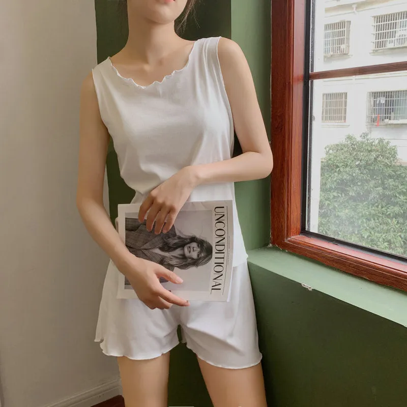 Sets Summer Ruffle Tank Top Short Pants Women Modal Cotton Loungewear Sleepwear