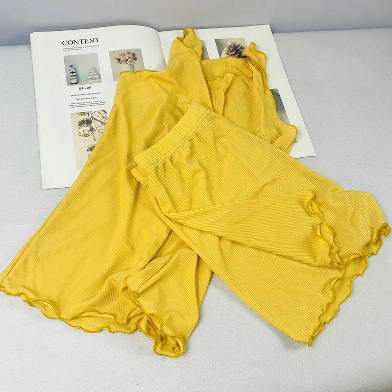 Sets Summer Ruffle Tank Top Short Pants Women Modal Cotton Loungewear Sleepwear
