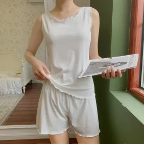 Sets Summer Ruffle Tank Top Short Pants Women Modal Cotton Loungewear Sleepwear