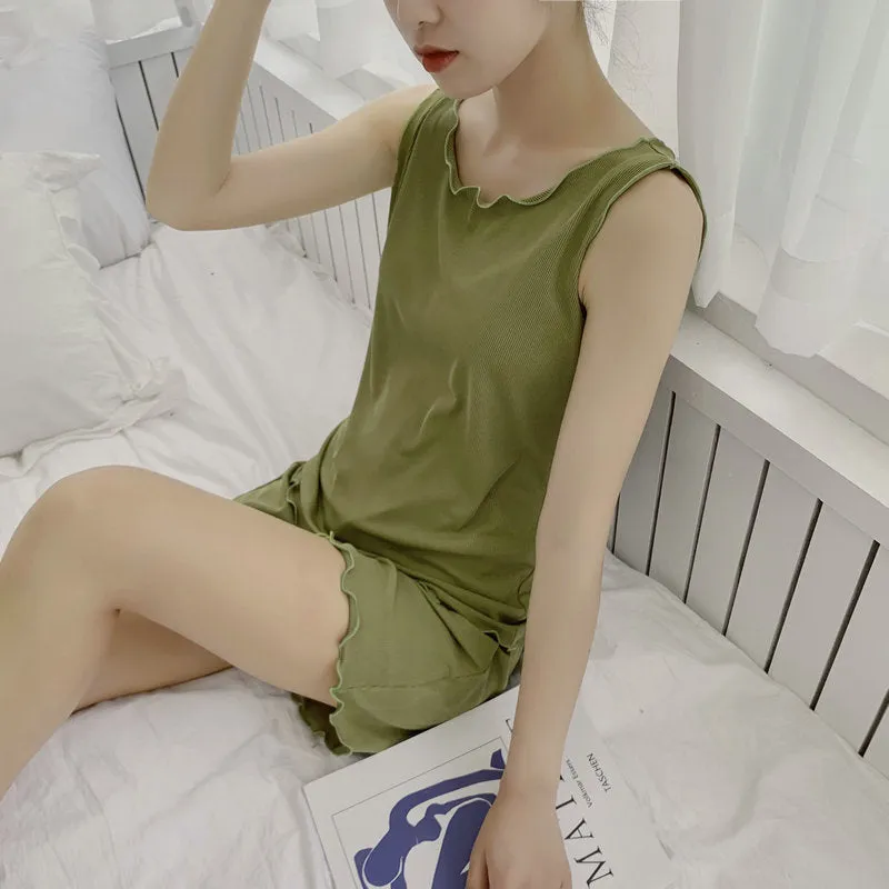 Sets Summer Ruffle Tank Top Short Pants Women Modal Cotton Loungewear Sleepwear