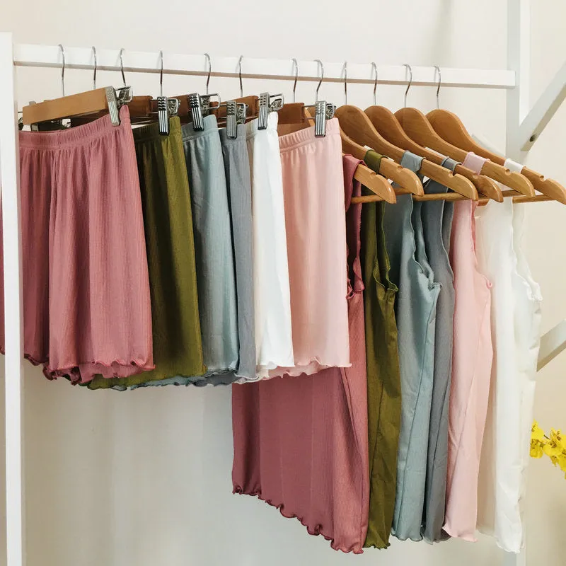 Sets Summer Ruffle Tank Top Short Pants Women Modal Cotton Loungewear Sleepwear