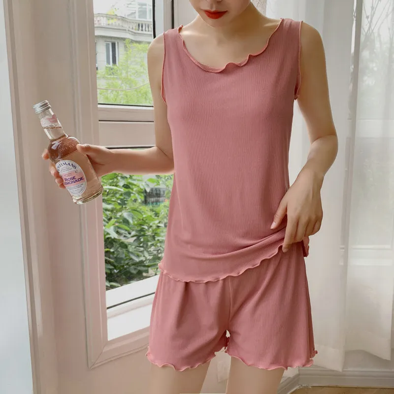 Sets Summer Ruffle Tank Top Short Pants Women Modal Cotton Loungewear Sleepwear