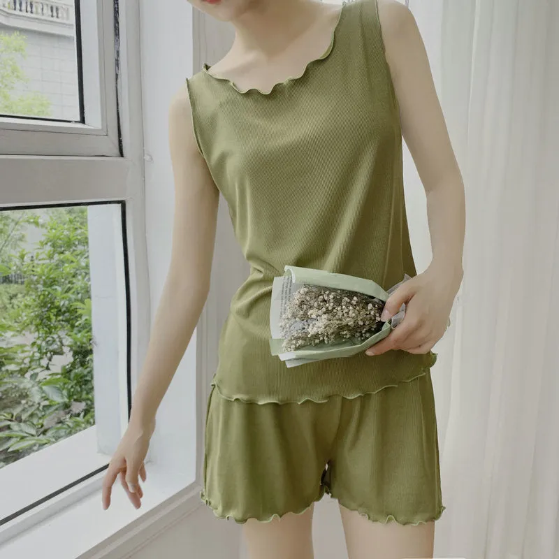 Sets Summer Ruffle Tank Top Short Pants Women Modal Cotton Loungewear Sleepwear