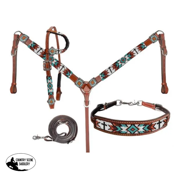 Showman ® Beaded Cross & Southwest Design 4 Piece Set.