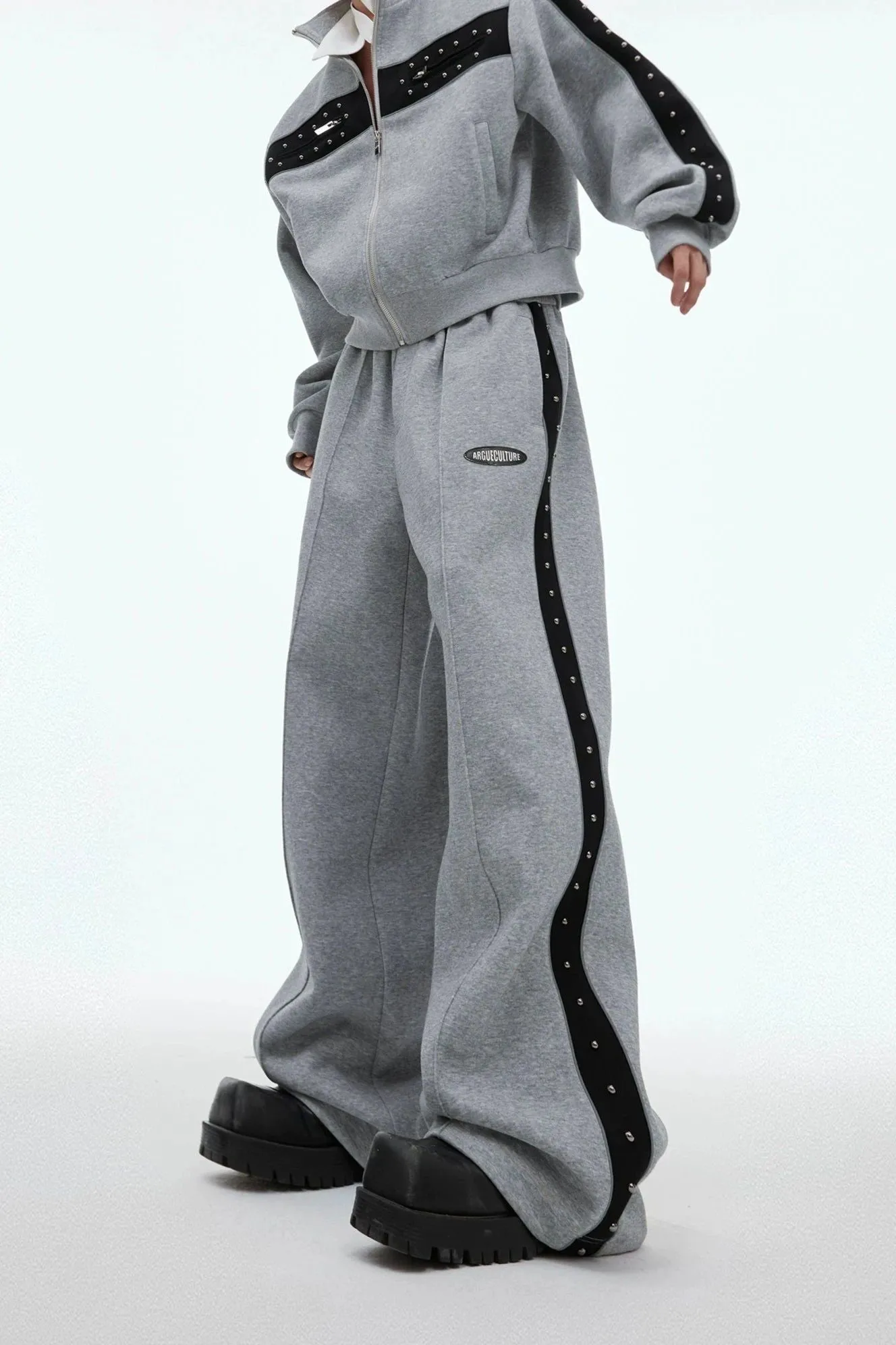 Sporty Contrast Block Jacket & Sweatpants Set
