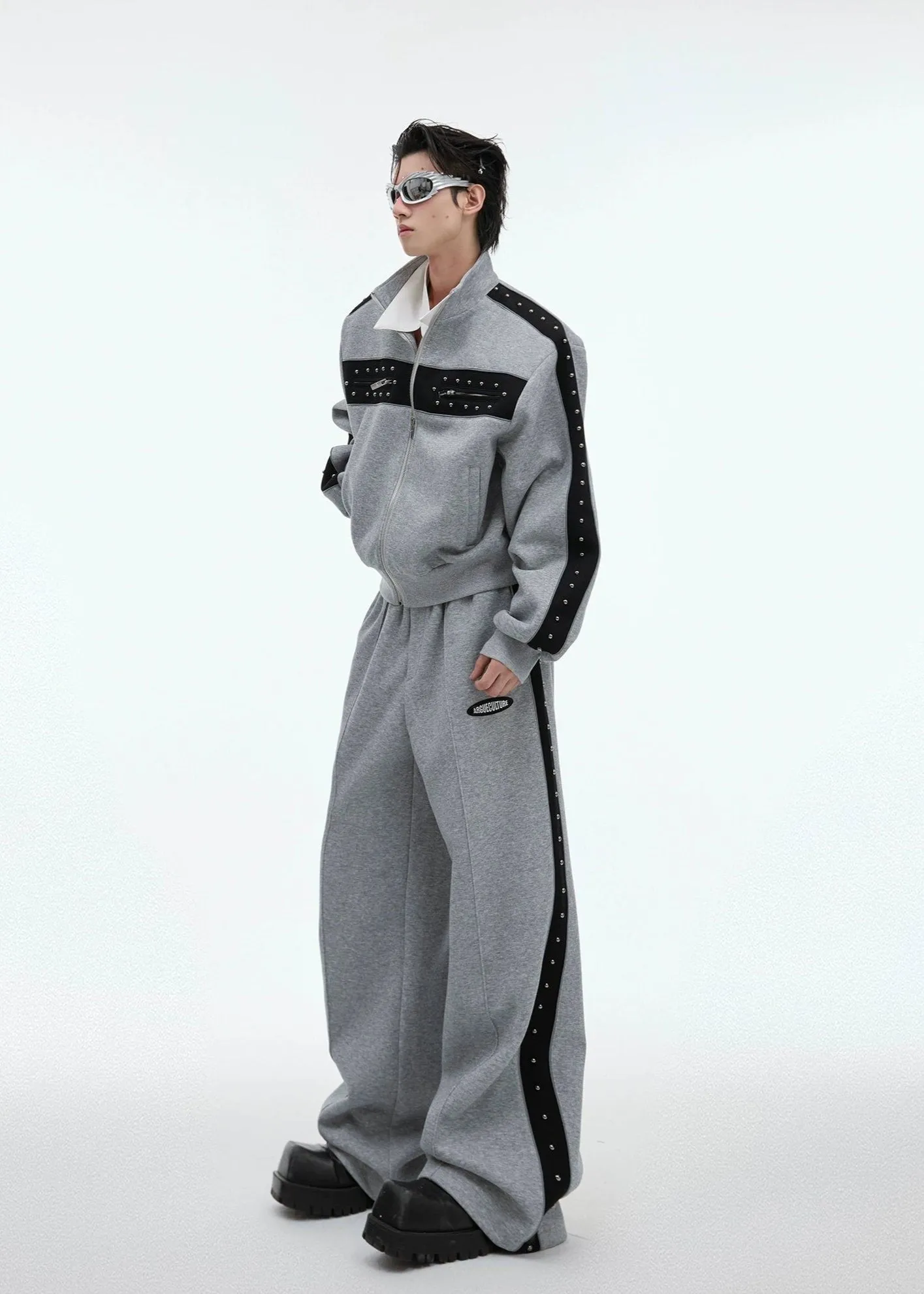 Sporty Contrast Block Jacket & Sweatpants Set