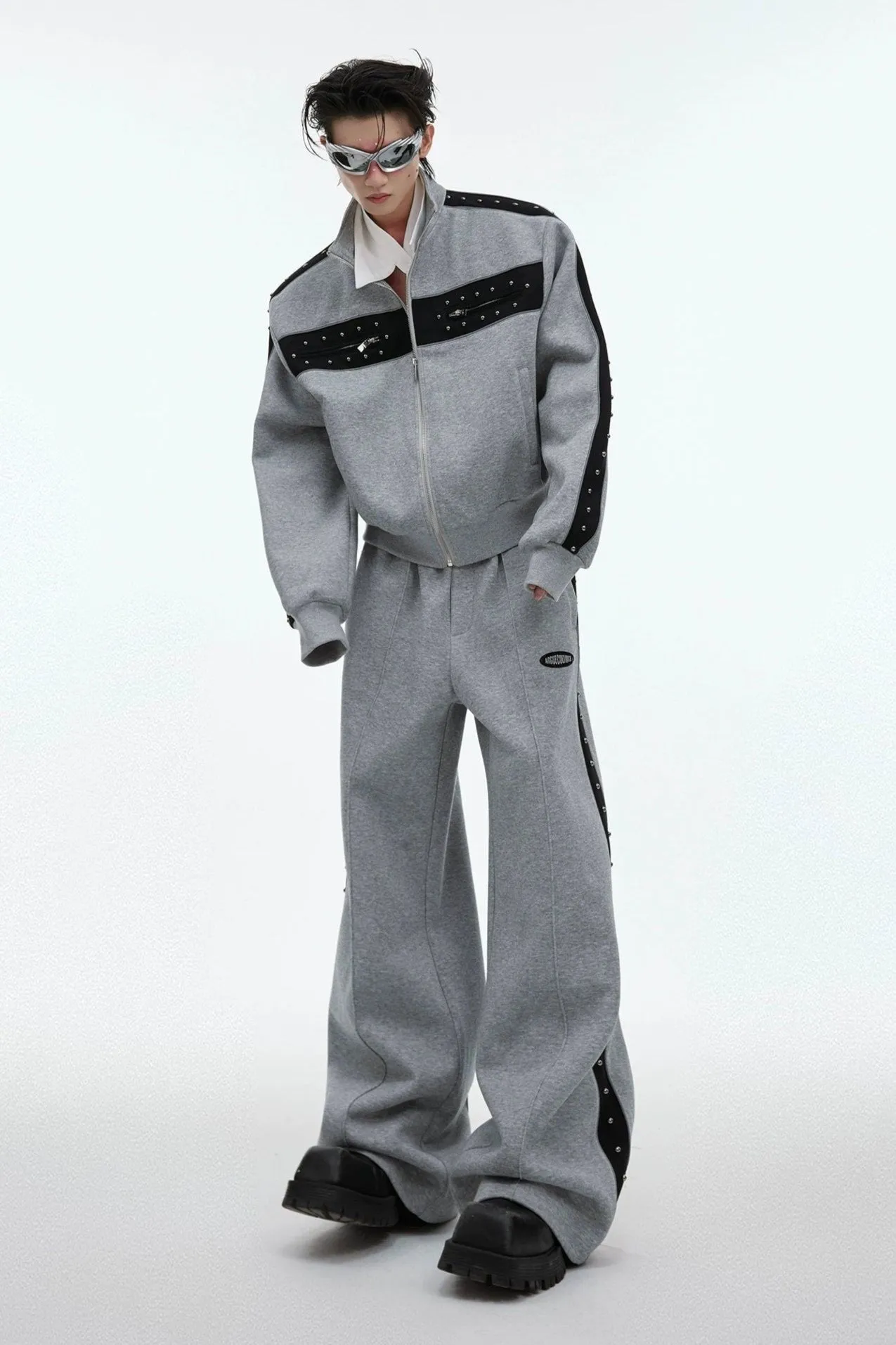 Sporty Contrast Block Jacket & Sweatpants Set