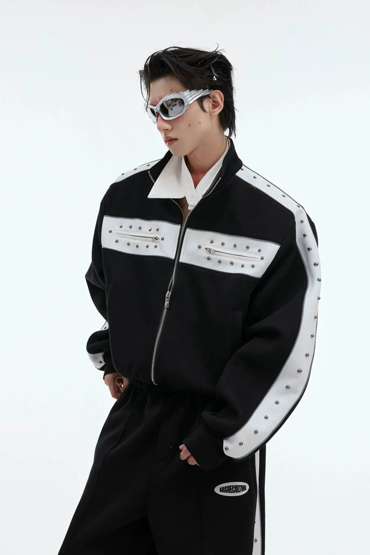 Sporty Contrast Block Jacket & Sweatpants Set