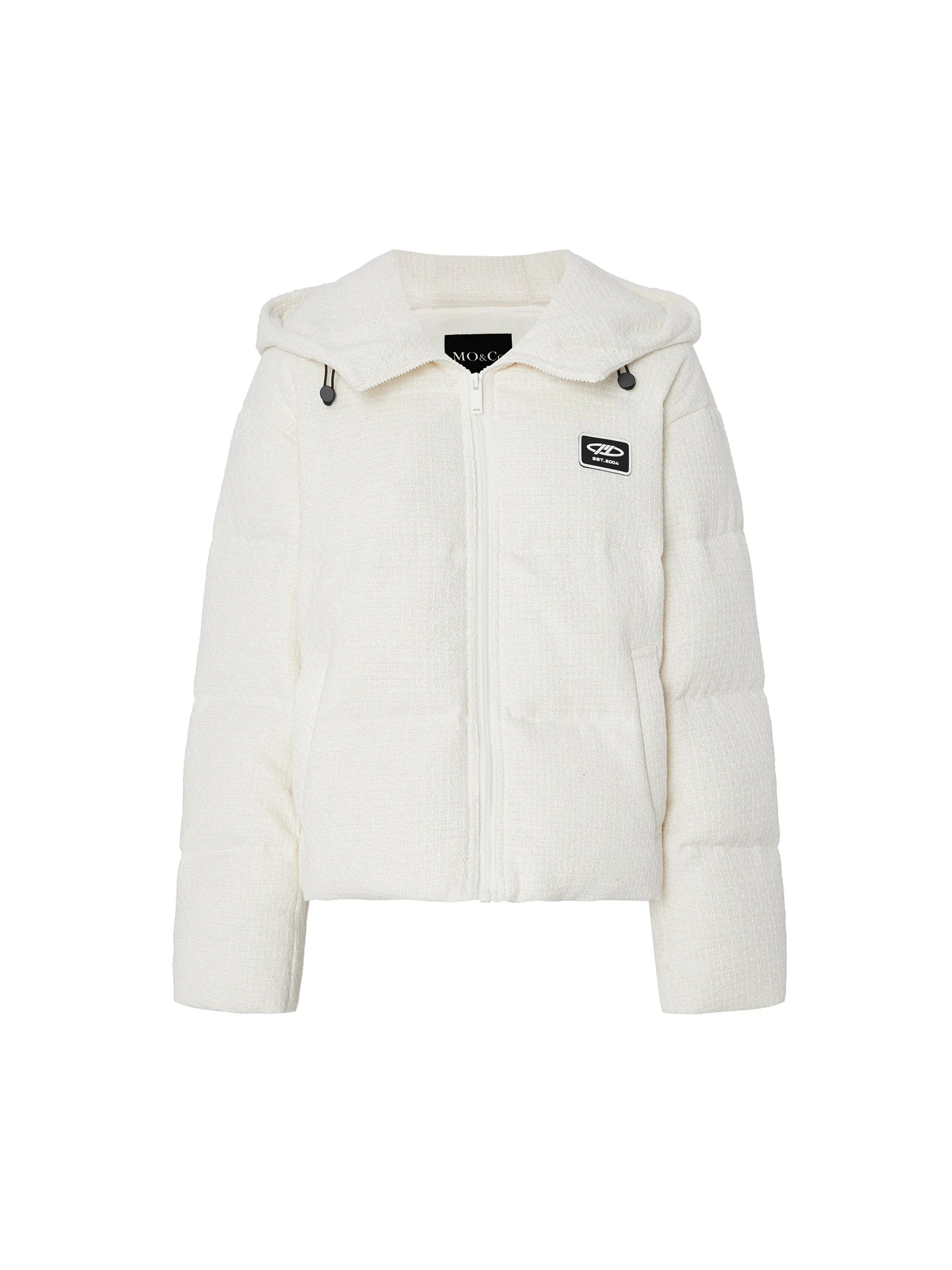 Textured Cropped Hooded Down Jacket