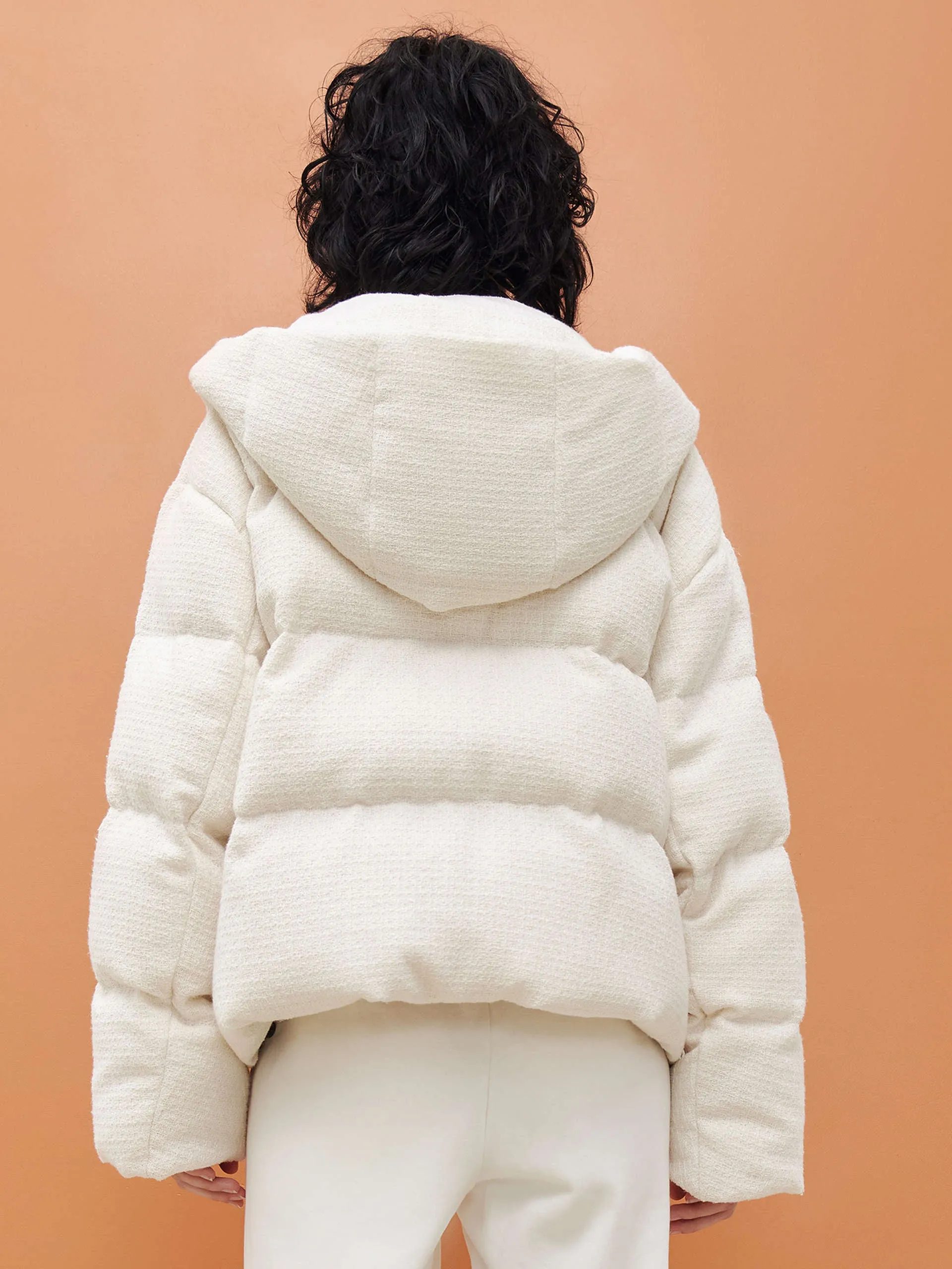 Textured Cropped Hooded Down Jacket
