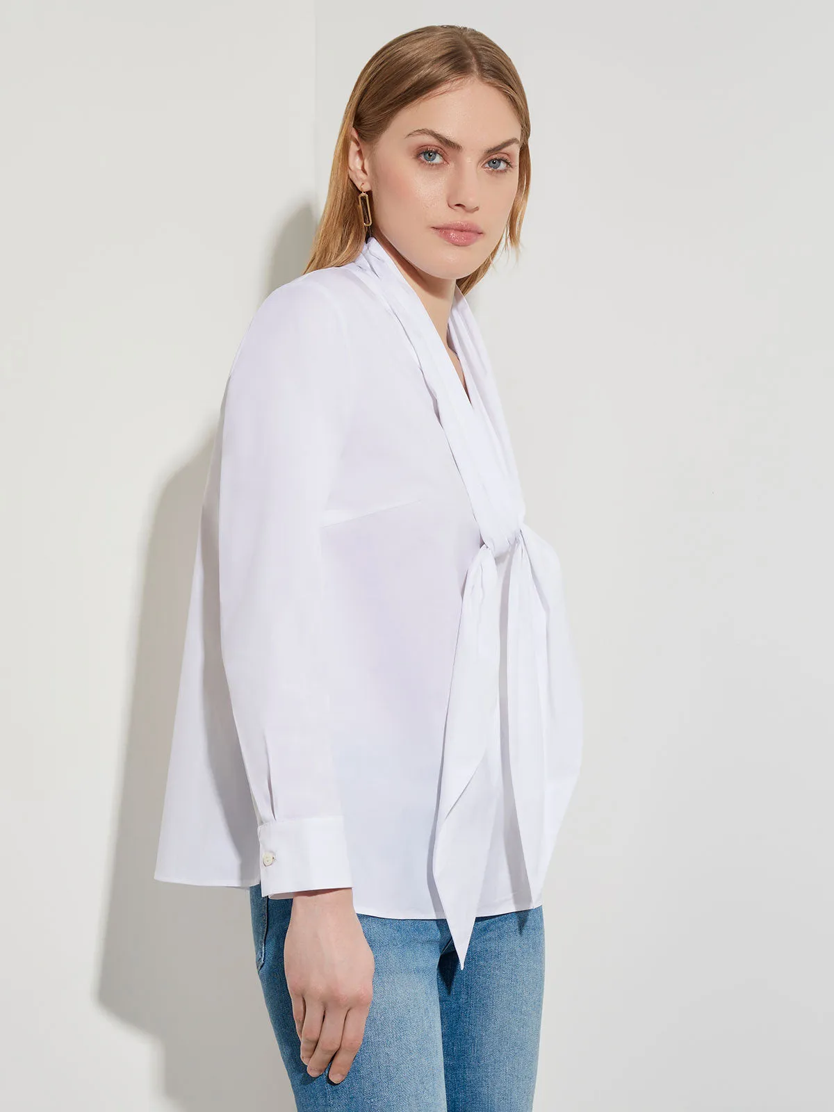 Tie-Neck Cotton Poplin Blouse