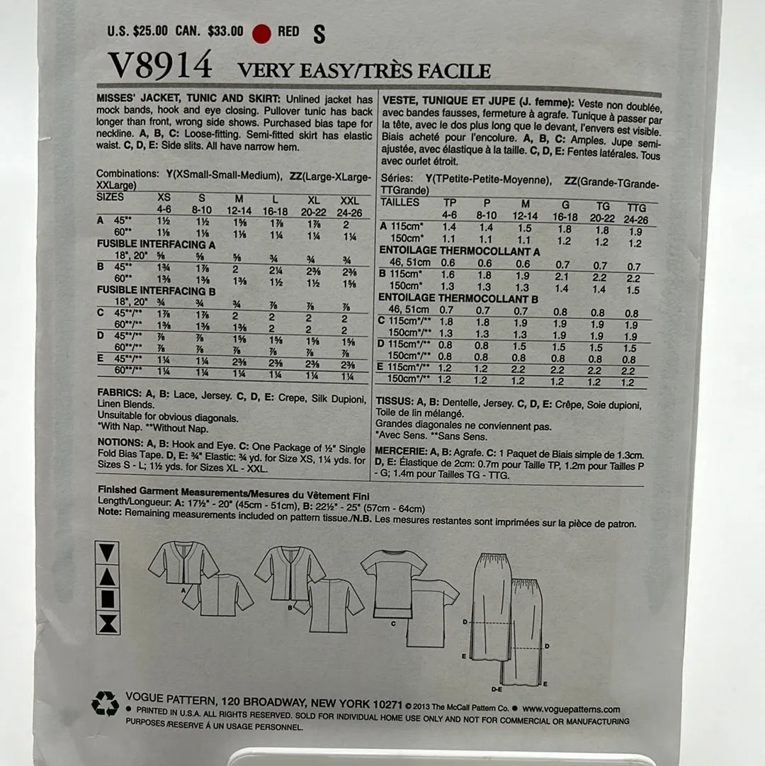 VOGUE Pattern, Misses' Jacket, Tunic & Skirt (PVO8914)