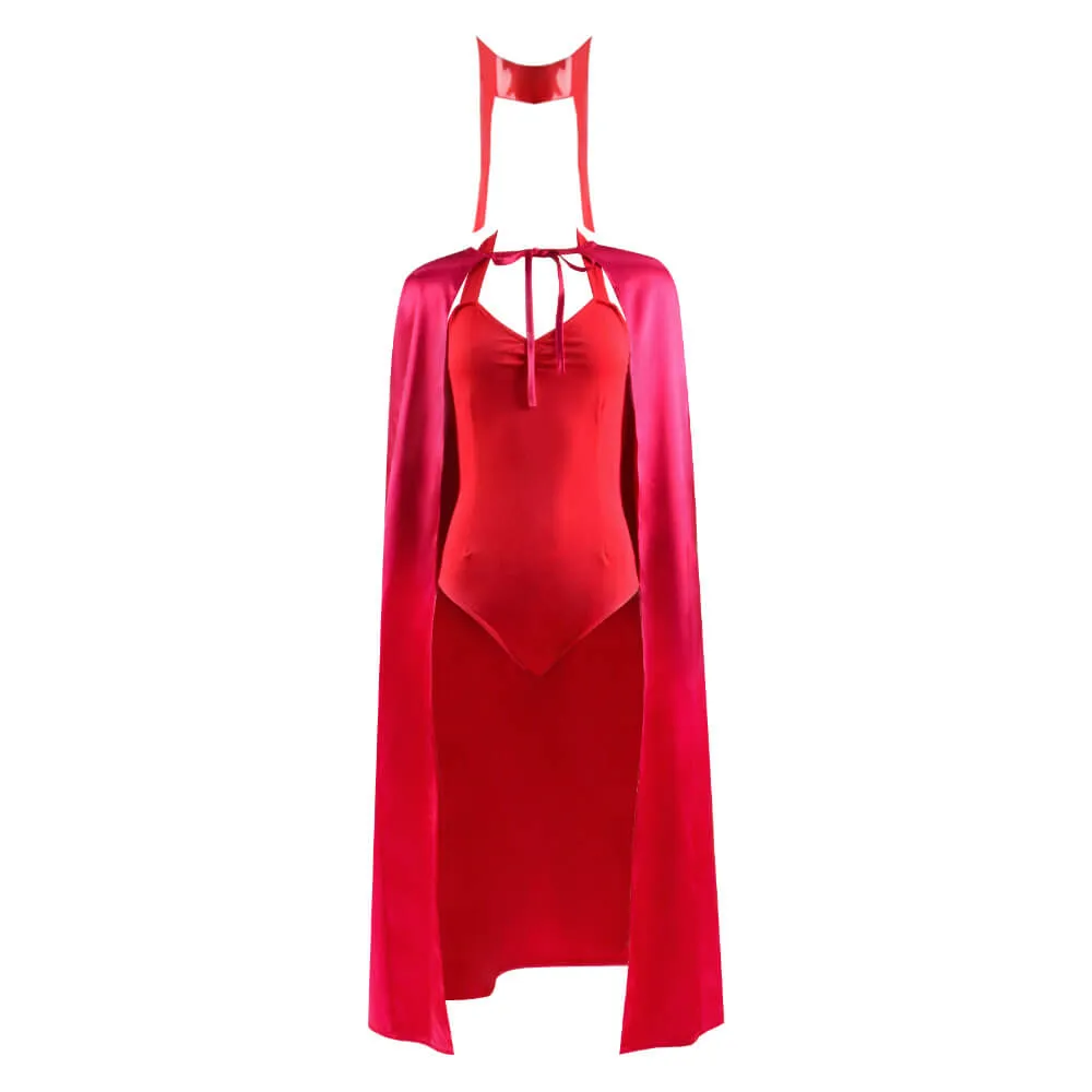 WandaVision Scarlet Witch Halloween Costume Wanda Maximoff Cosplay Red Jumpsuit Bodysuit