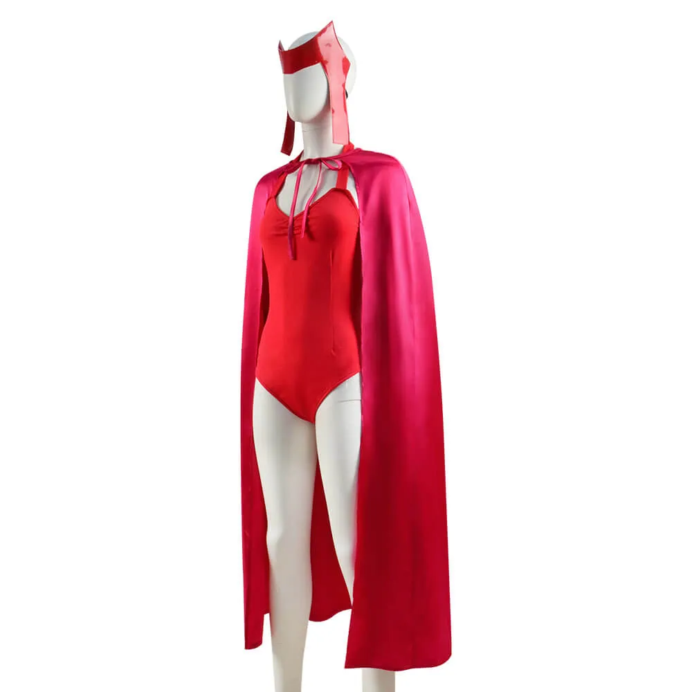 WandaVision Scarlet Witch Halloween Costume Wanda Maximoff Cosplay Red Jumpsuit Bodysuit