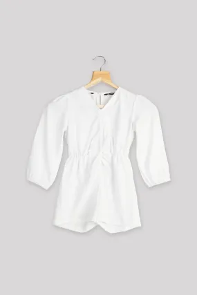 White Front Knot Jumpsuit For Girls