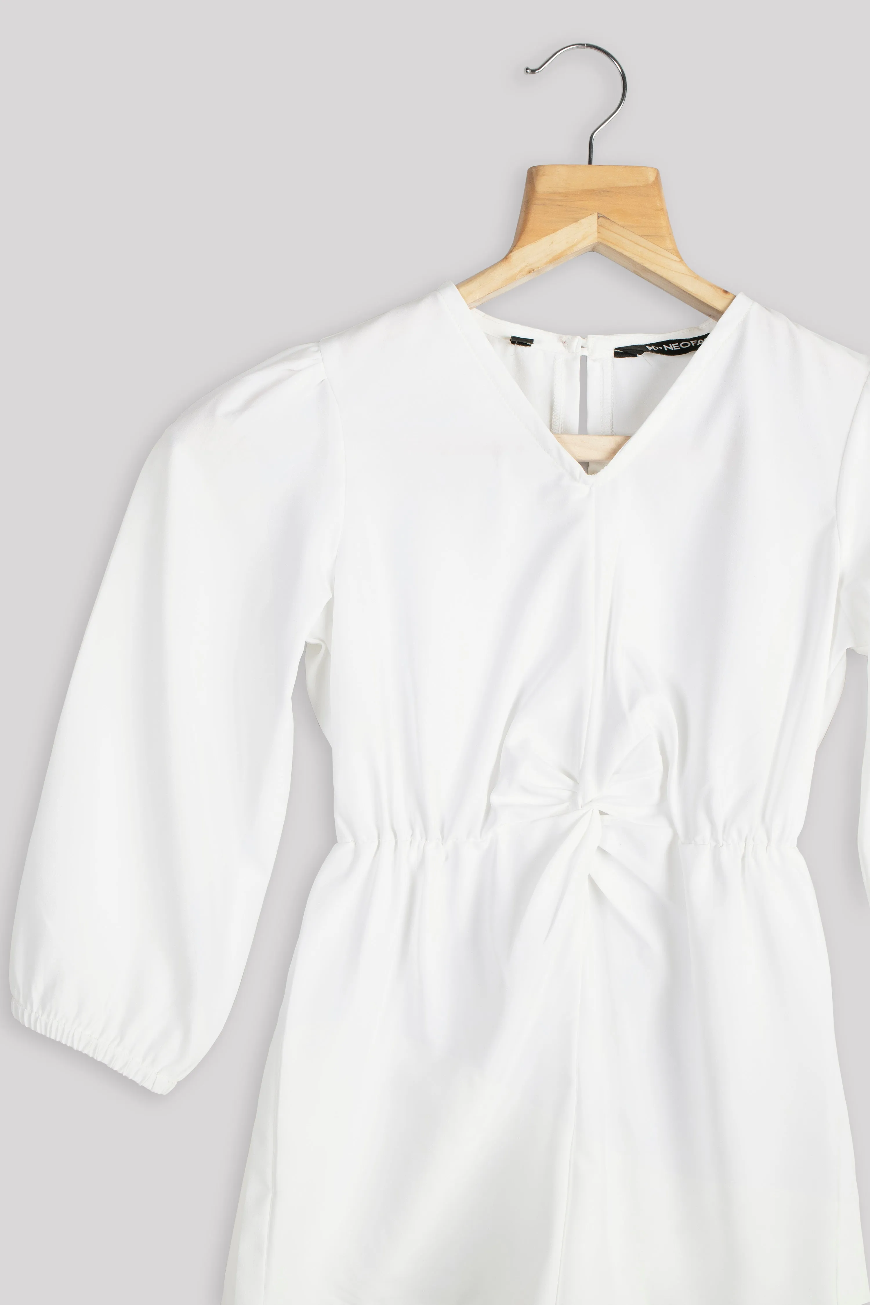 White Front Knot Jumpsuit For Girls