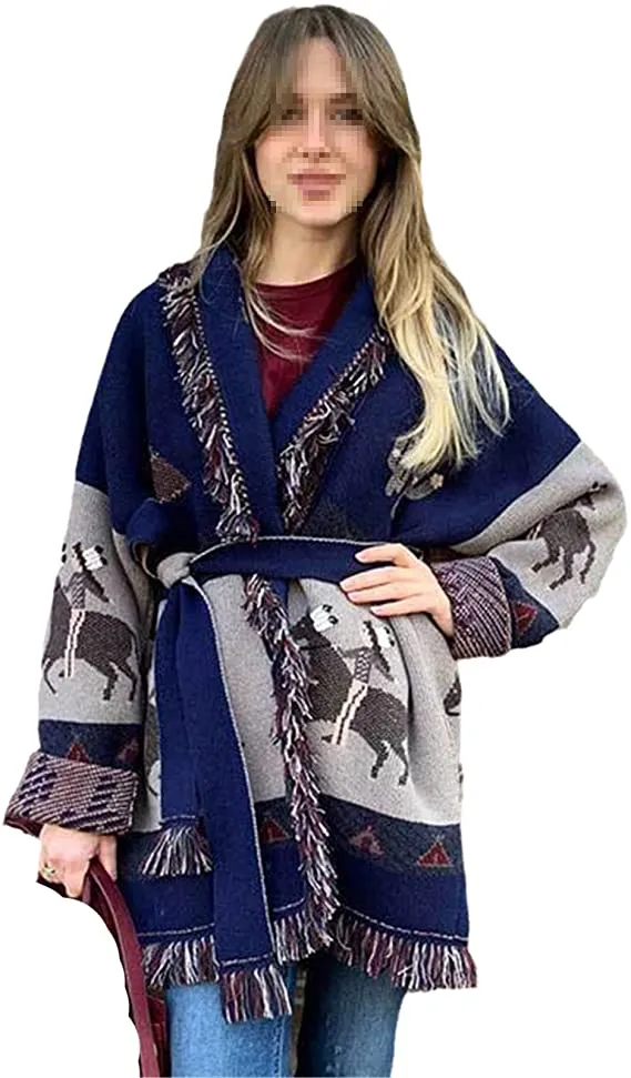 Wild Horses Cashmere Cardigan In 8 Different Colors You Choose Boho Sweater Coat Southwestern Print With Cactus Indians And Teepees Warm Wool Coat Available In Small Medium Or Large