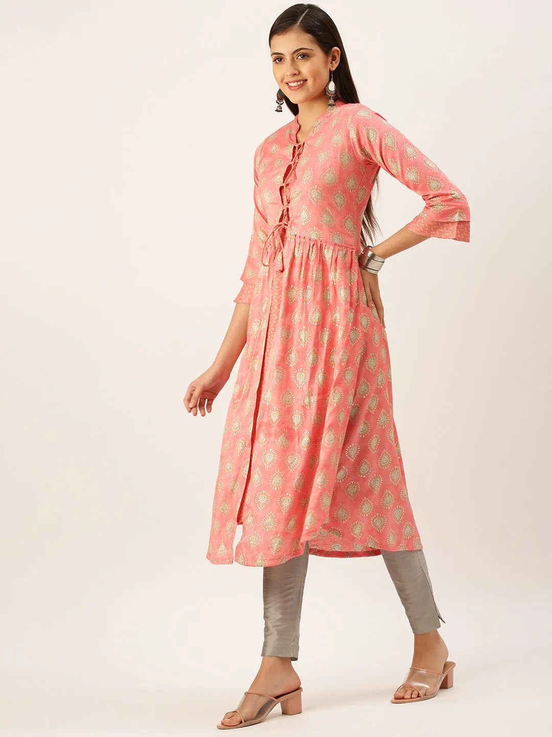 Women's Peach Paisley A-Line Kurta