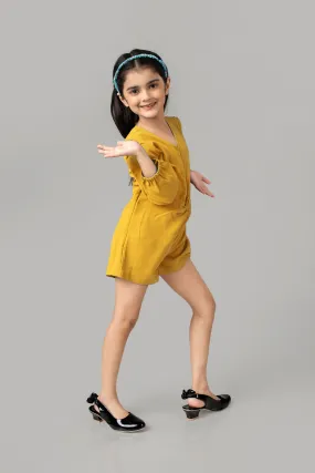 Yellow Front Knot Jumpsuit For Girls
