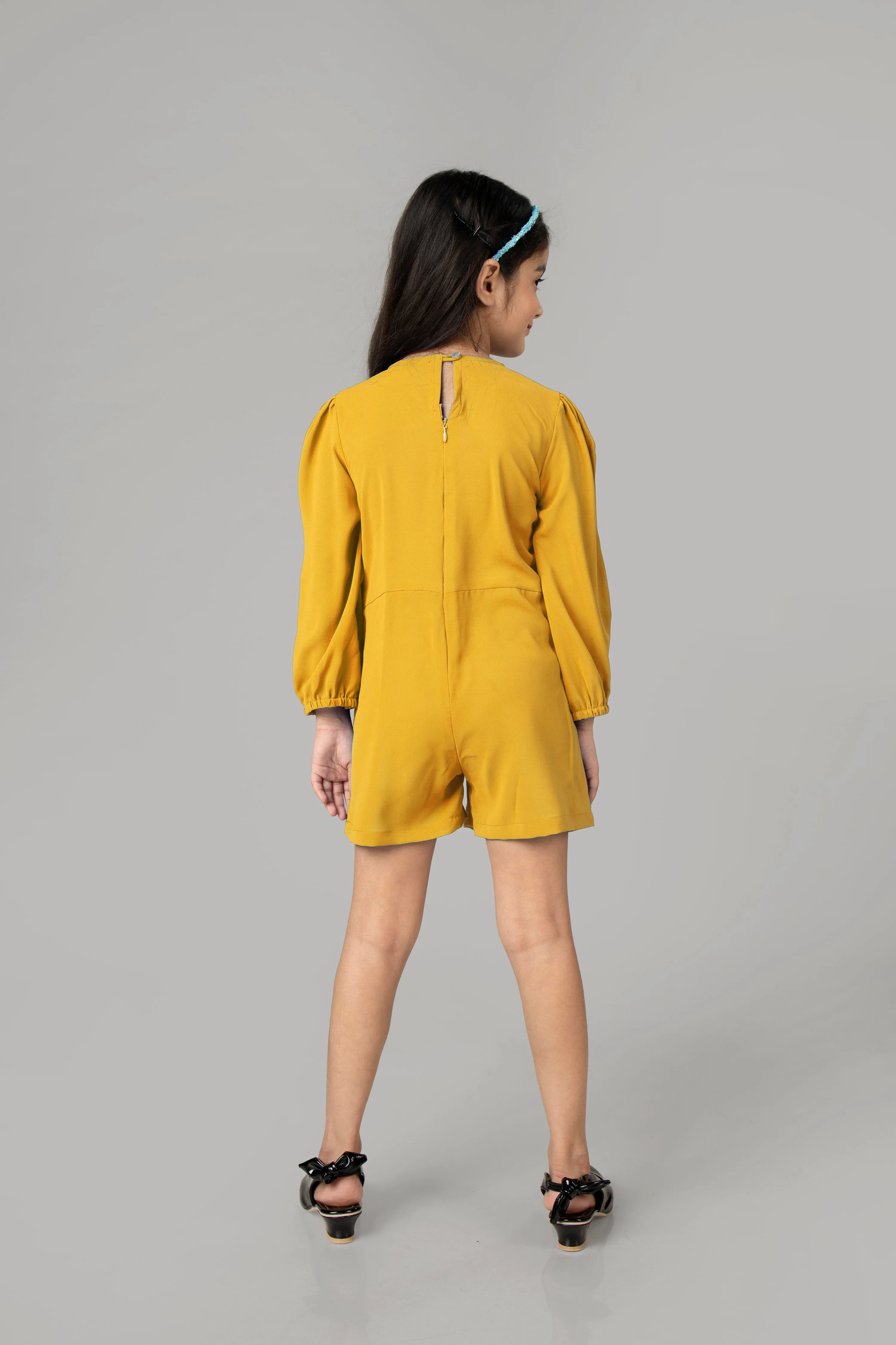 Yellow Front Knot Jumpsuit For Girls