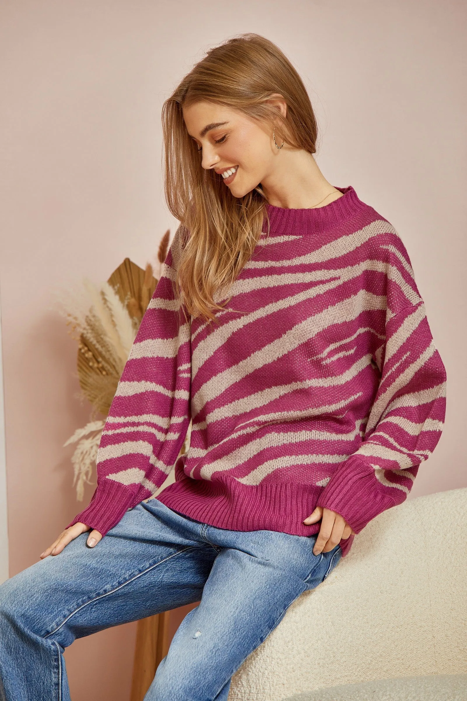 Zebra Pink Print Sweater